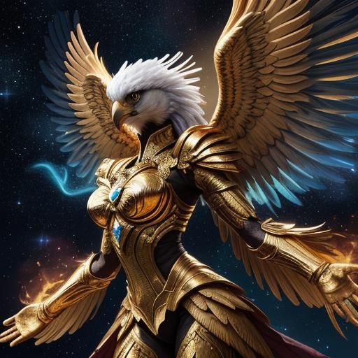 Majestic Thunderbird-Garuda Soaring Through Galaxy
