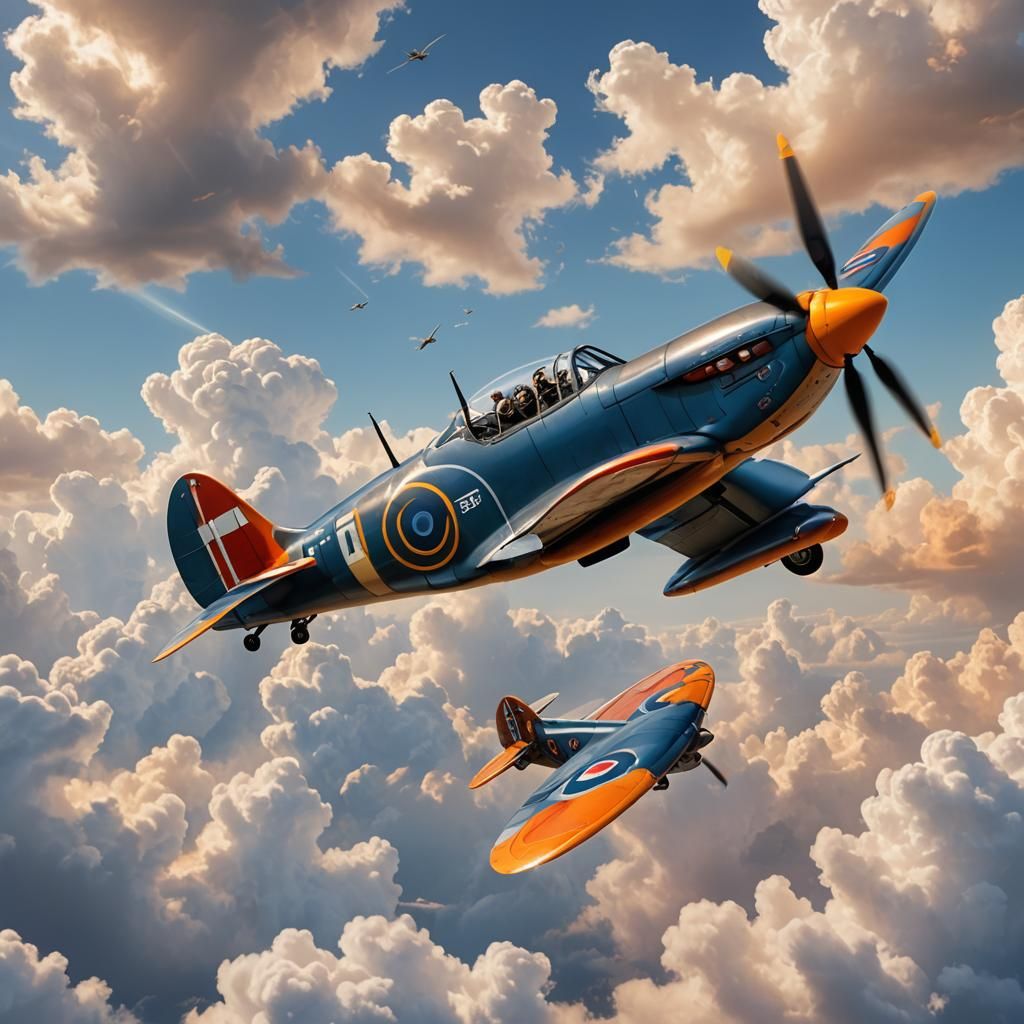 Joyful Spitfire Plane in Disney Cartoon Style