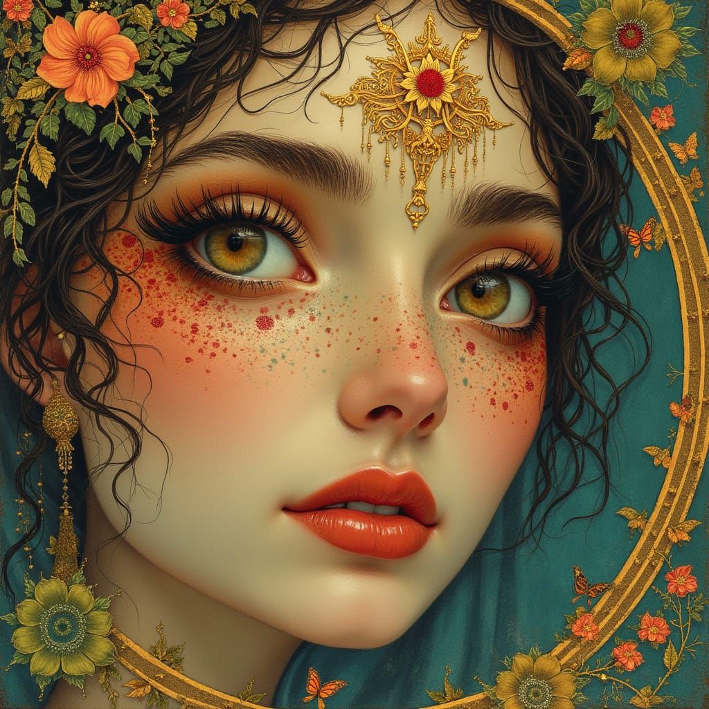 Gruaja e Bukur në një Botë Fantaziste me Luspa Smeraldi