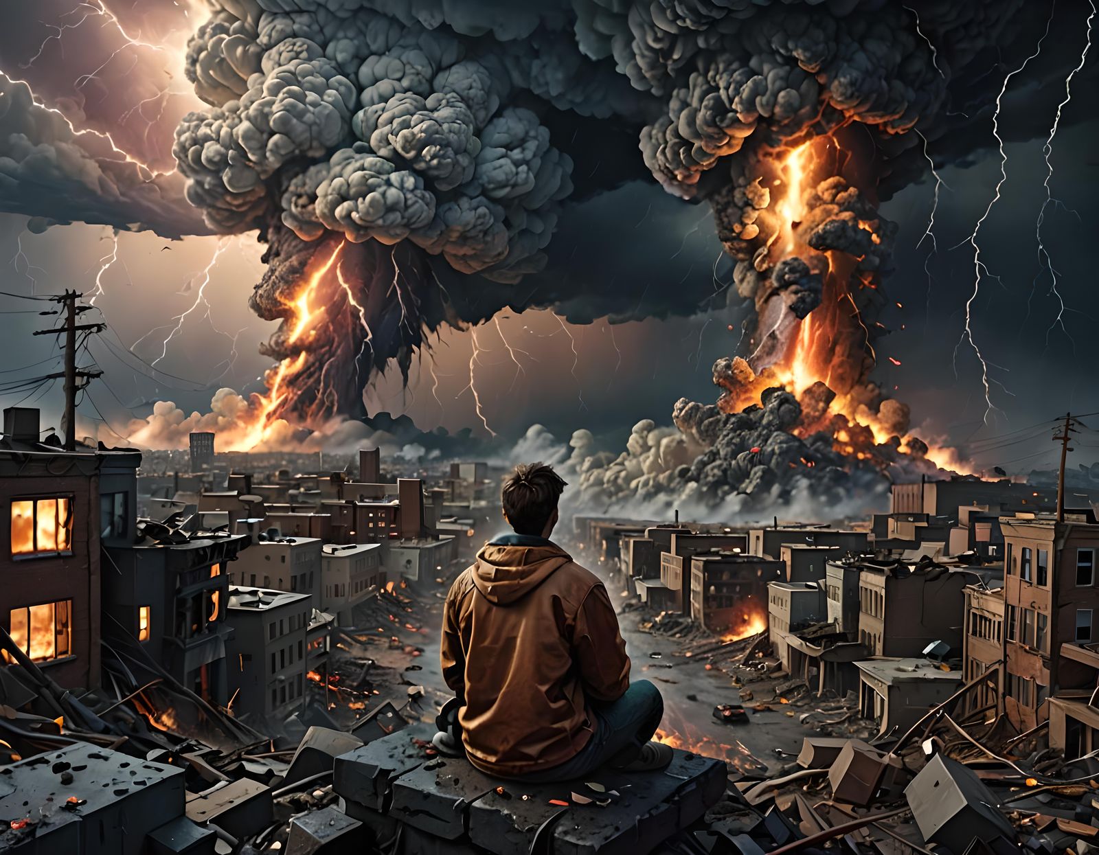 Apocalyptic Digital Illustration of Solitary Man