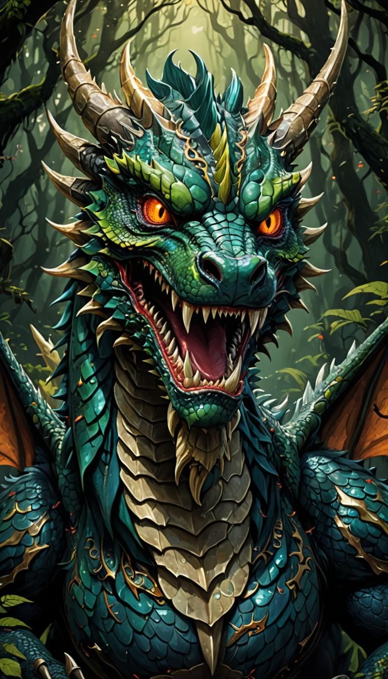 Mythical Dragon Portrait in Anime Style