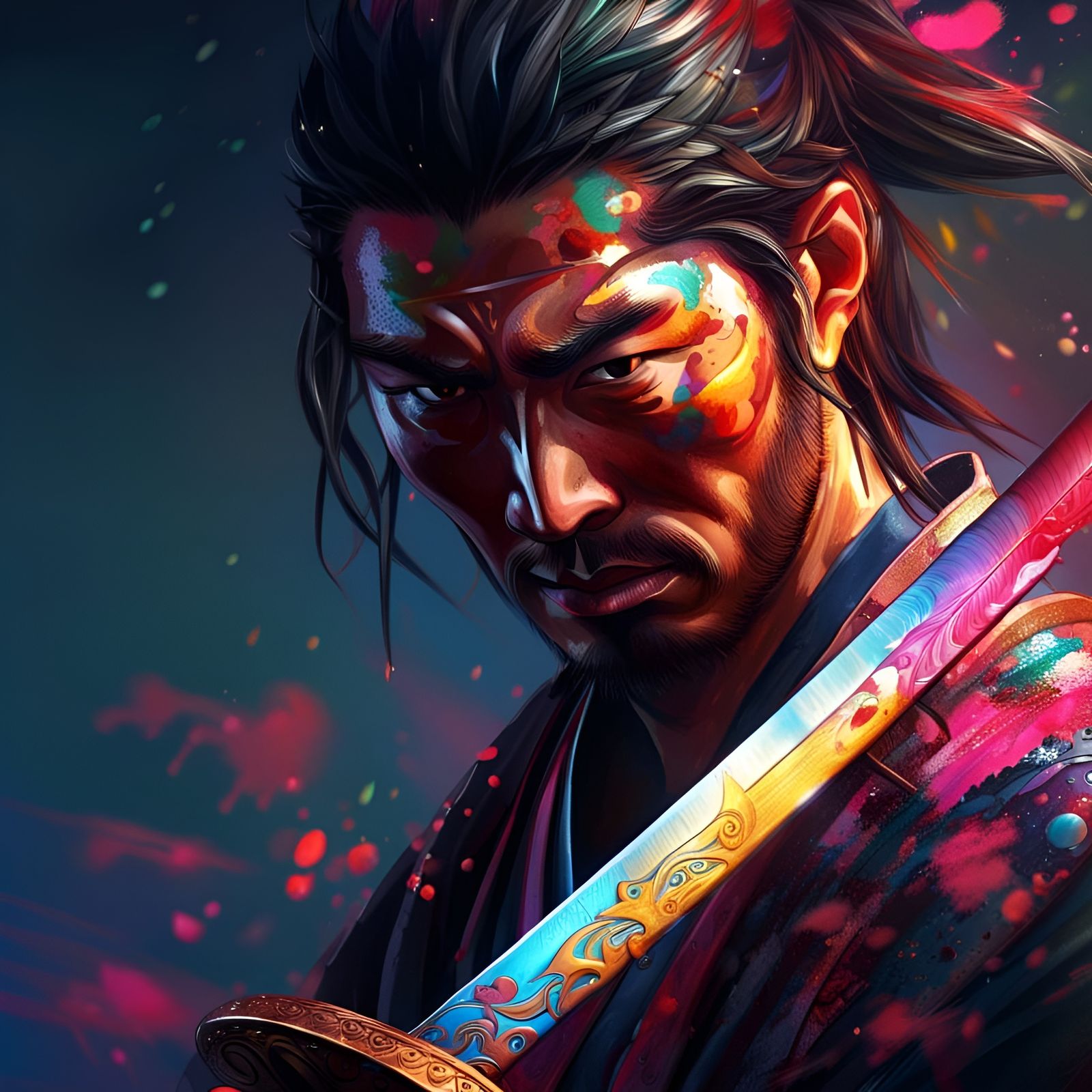 Detailed Samurai Sword in Splash Art Style