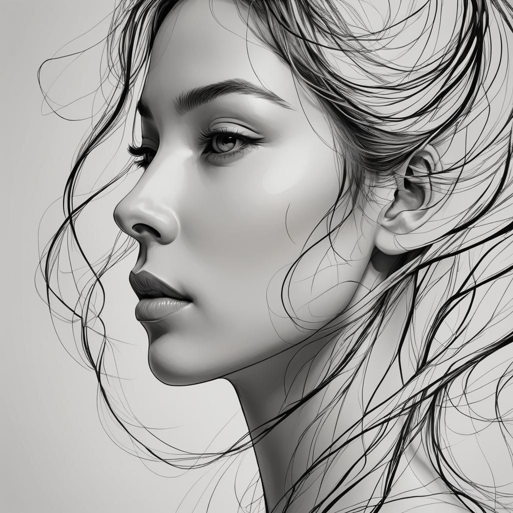 Minimalist Line Art: Woman's Profile in Elegant Black