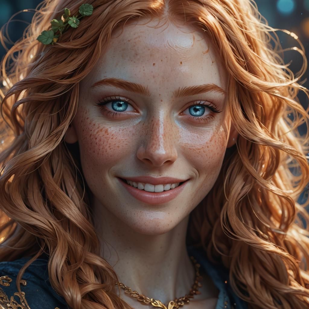 Strawberry Blond Girl Portrait with Golden Lighting