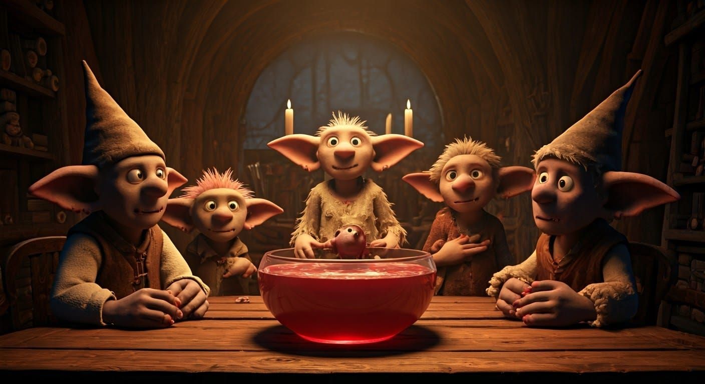 Goblins Enjoying Punch in Aardman Animation Style