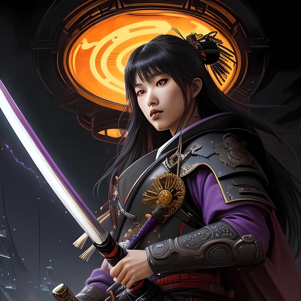 Futuristic Samurai with Katana in Anime Style