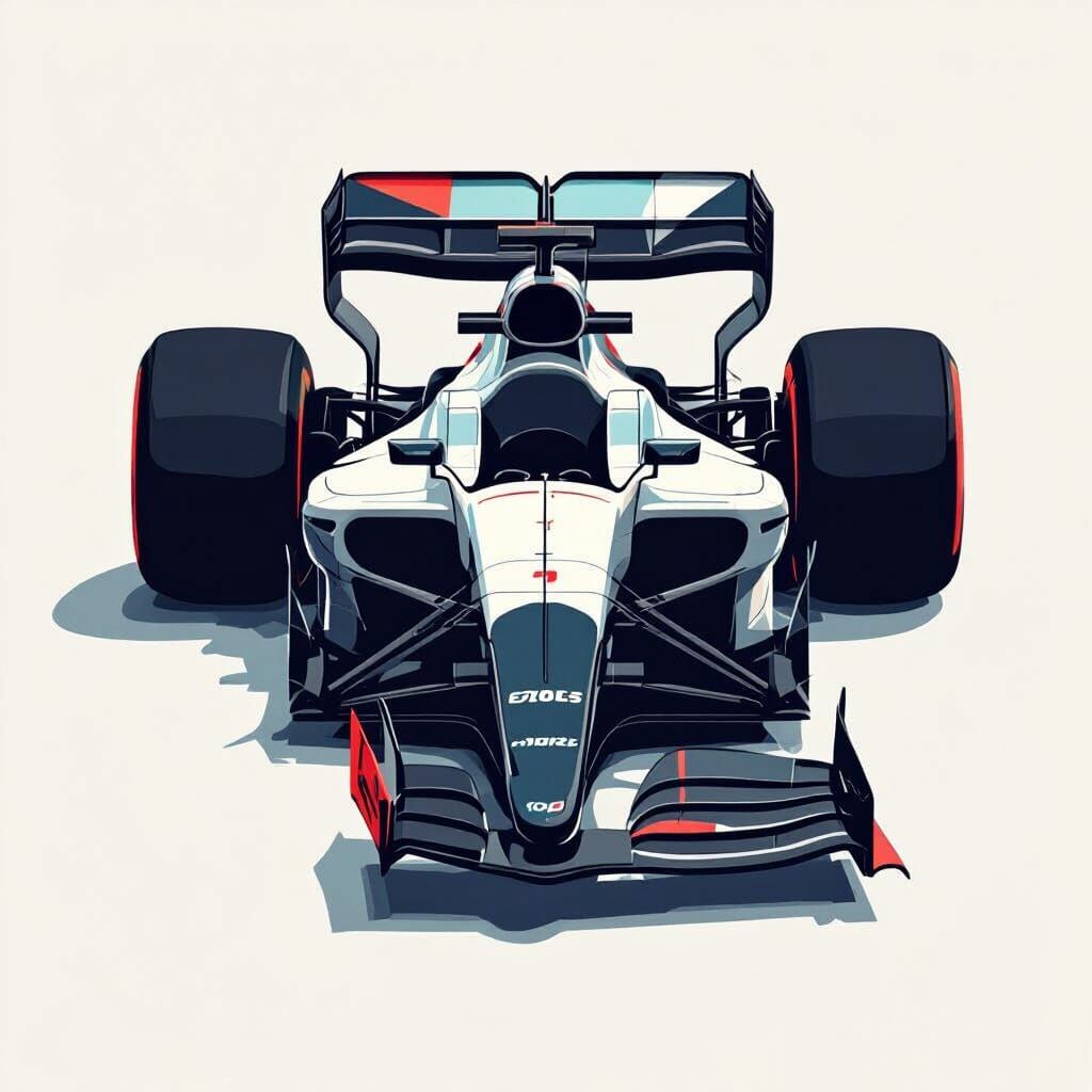 Minimalist Vector F1 Car in 2D Blueprint Style