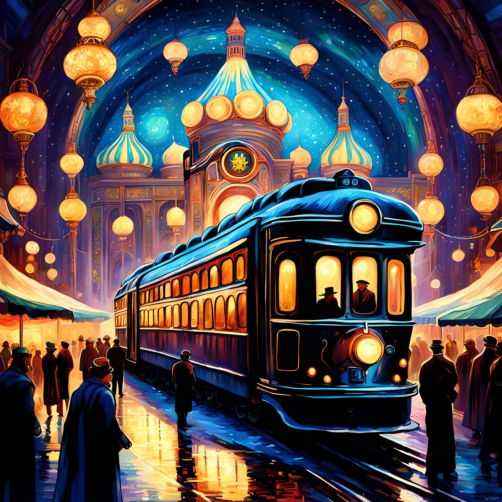 Van Gogh Style Circus Train in Skyscraper Tent