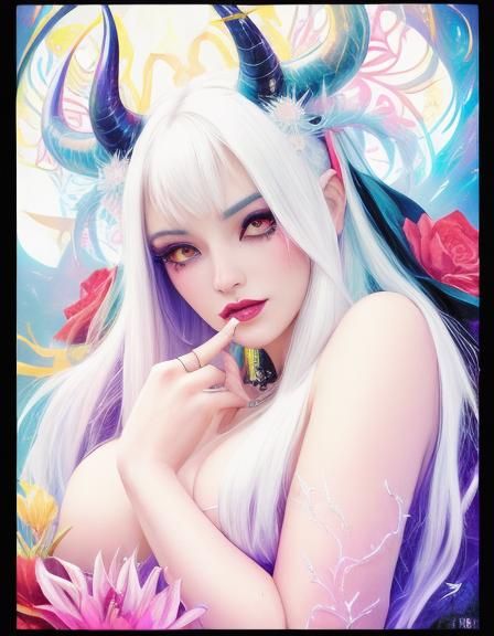 Demonic Woman in Fantasy Art with Neon Lights