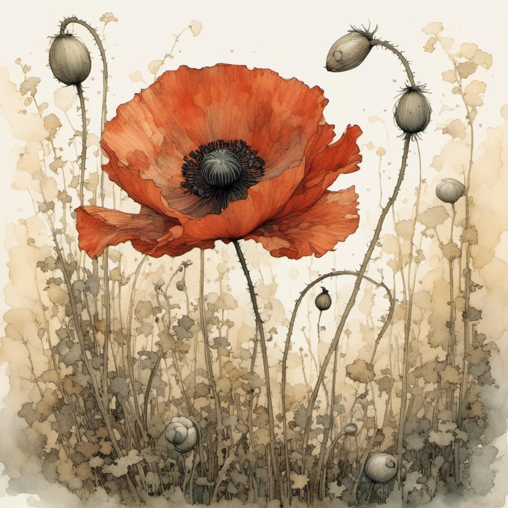 Delicate Poppy Blossom in Fantasy Art Style