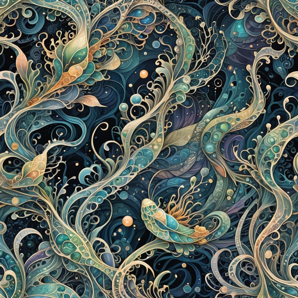 Deep Sea Creatures in a Bioluminescent Abyss