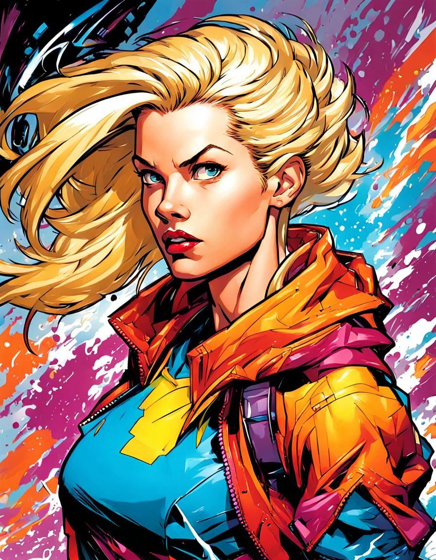 Fashionable Blonde in Comic Book Style Portrait