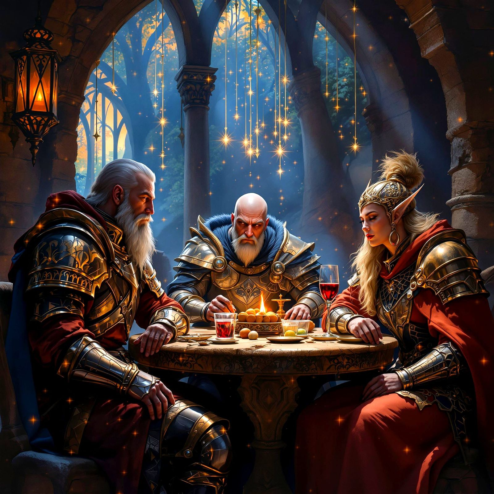 Fantasy Tavern Scene: Mage, Warrior, Healer Gather