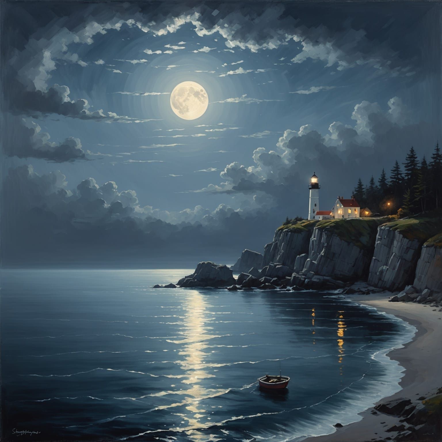 Ethereal Moonlit Sea Scene in Nocturne Style