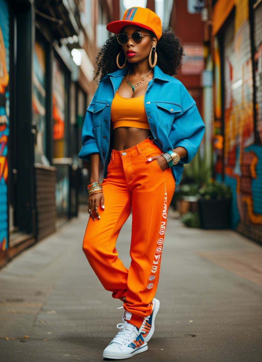 Beautiful Black Woman in Hip-Hop Fashion