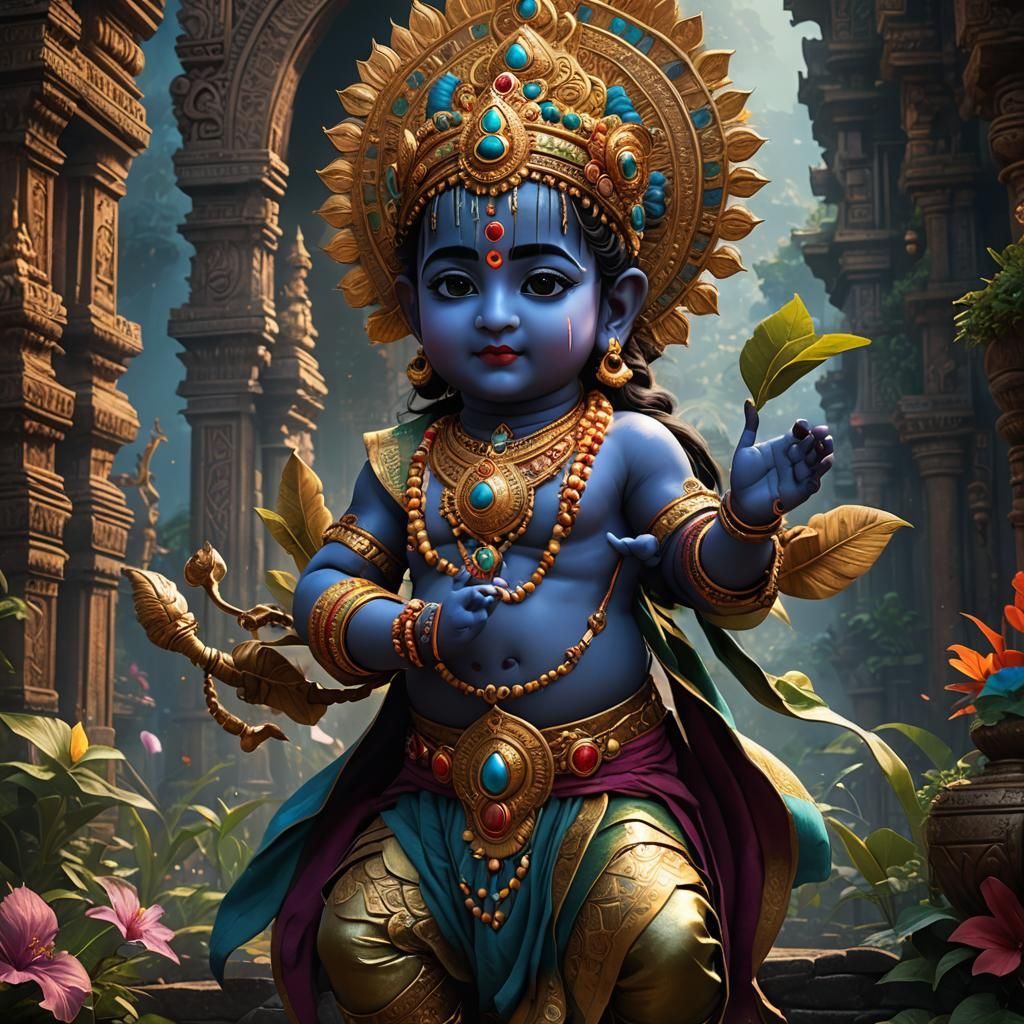 Detailed Matte Painting of Baby Krishna