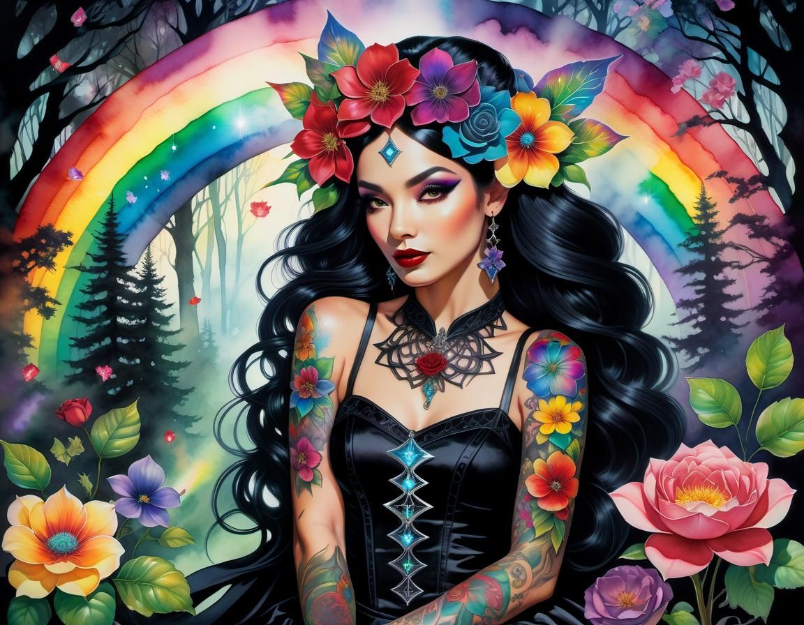 Forest Scene Hidden in Flower Petals: Watercolor Art