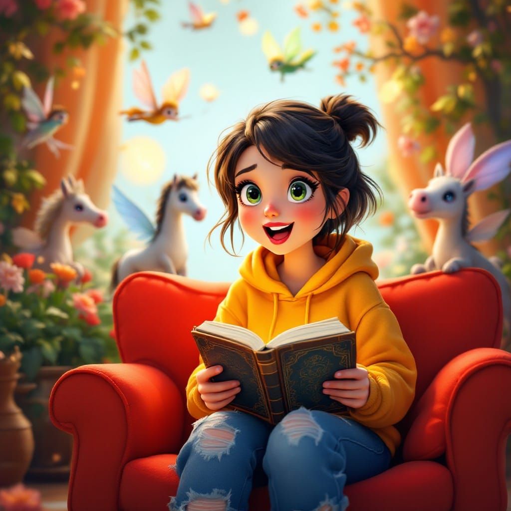 Chibi Woman Reading a Book in 3D Style