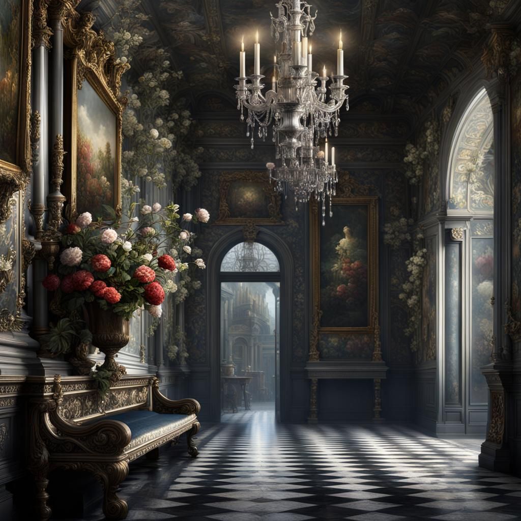 Baroque Corridor with Detailed Features as Digital Painting