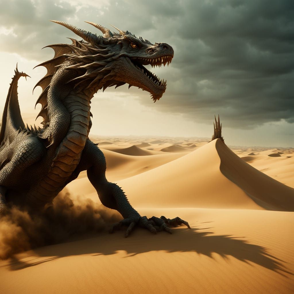 Majestic Desert Sand Dragon in Cinematic Film Still