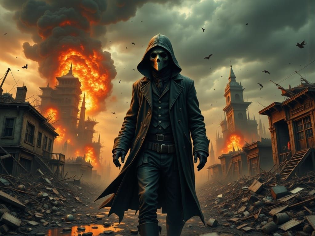 Plague Doctor in Post-Apocalyptic Village