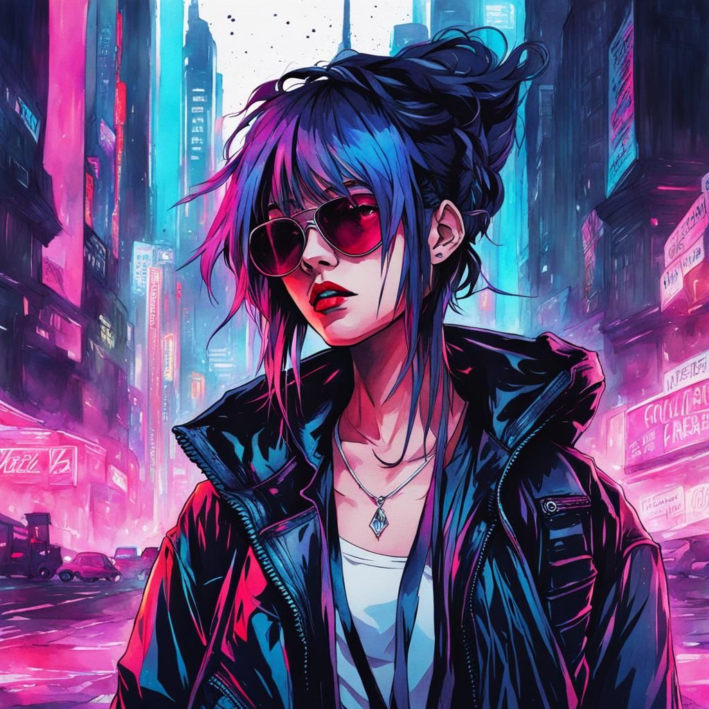 Epic Depression Design in Cyberpunk Watercolor Style
