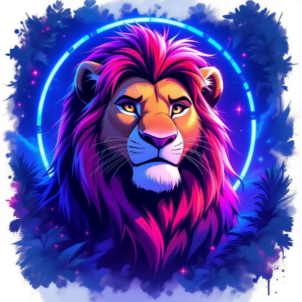 Simba Illuminated by Neon Lights in Fantasy Concept Art