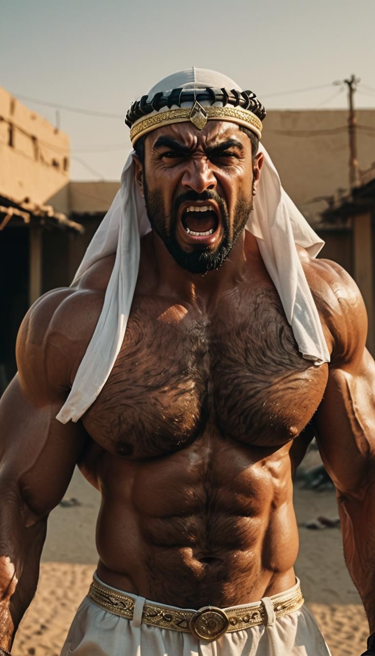 Dramatic Arab Bodybuilder in Film Noir Style