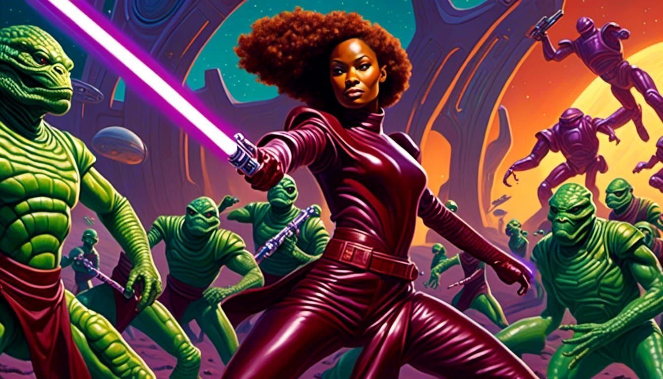 Reptilian Warrior with Blaster in Space Opera Style