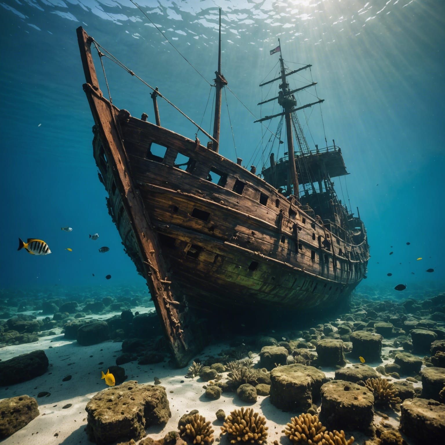 Sunken Sailing Ship Wreck Underwater: Professional Photograp...