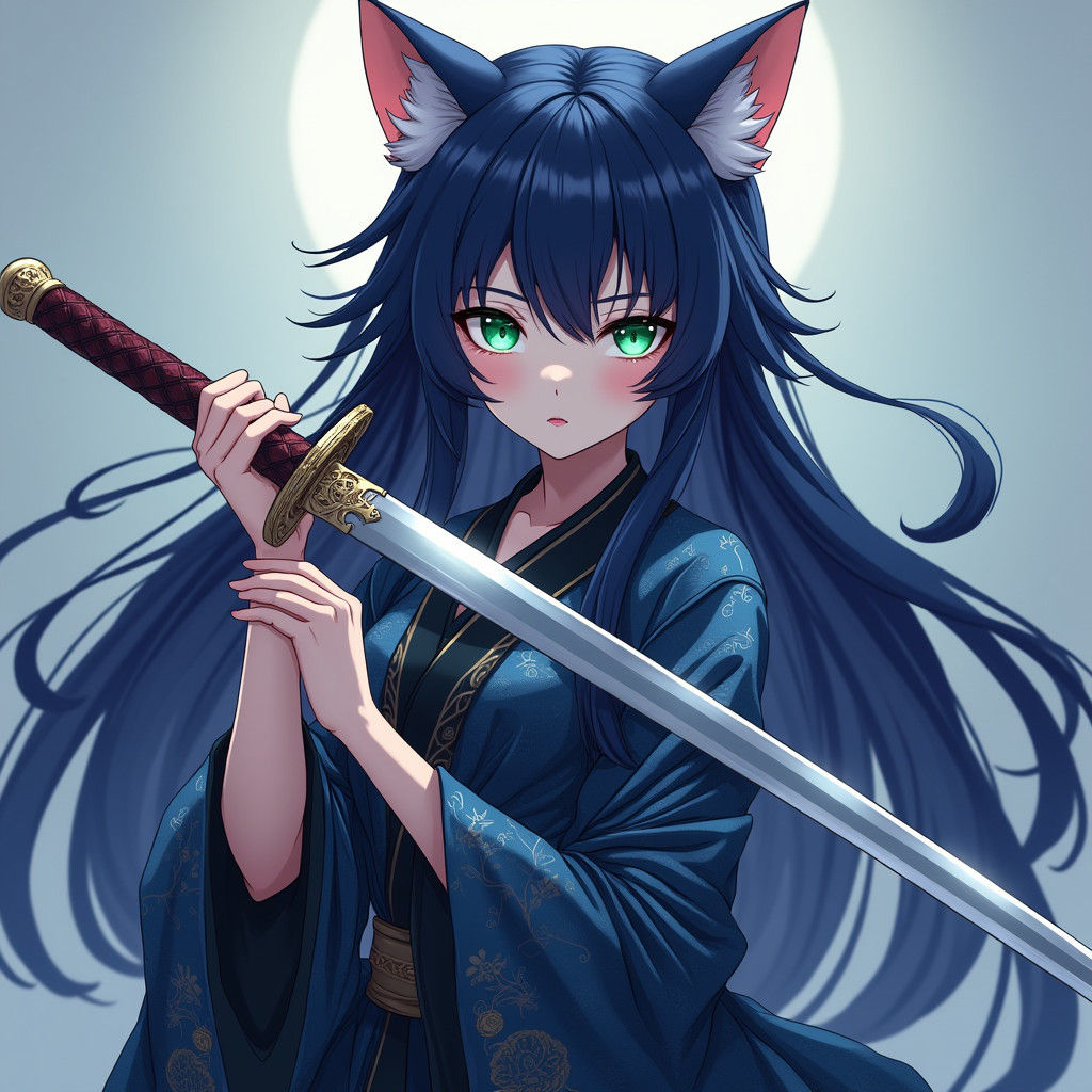Anime Cat Girl in Kimono, Range Murata Style