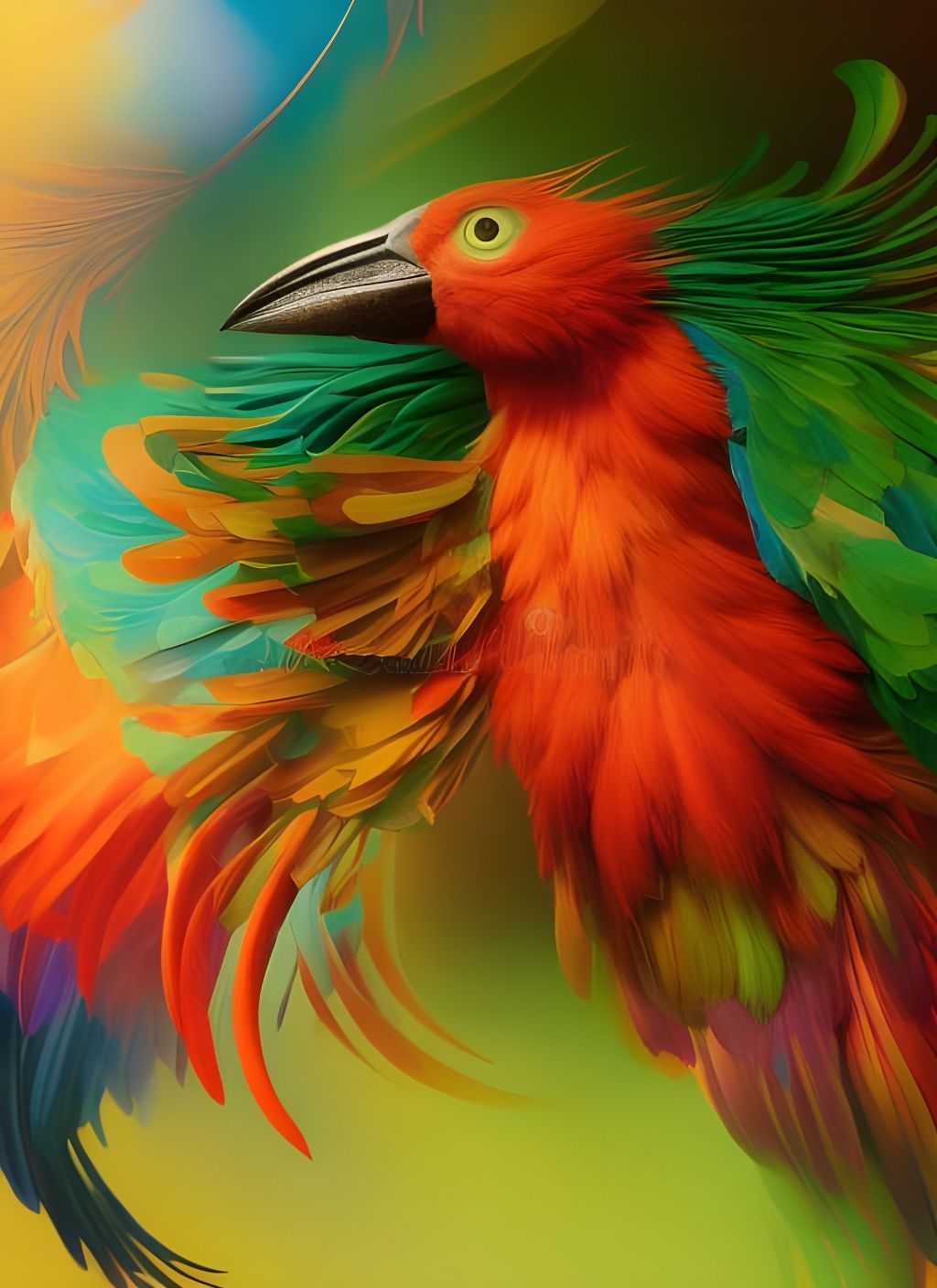 Exotic Bird Macro Photograph: Hyperrealistic Digital Art