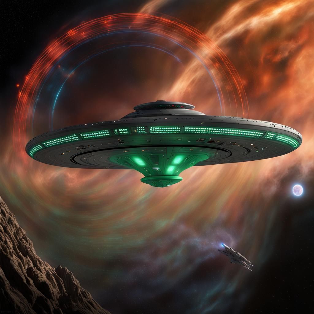 Starship Enterprise in Battle with Raised Shields