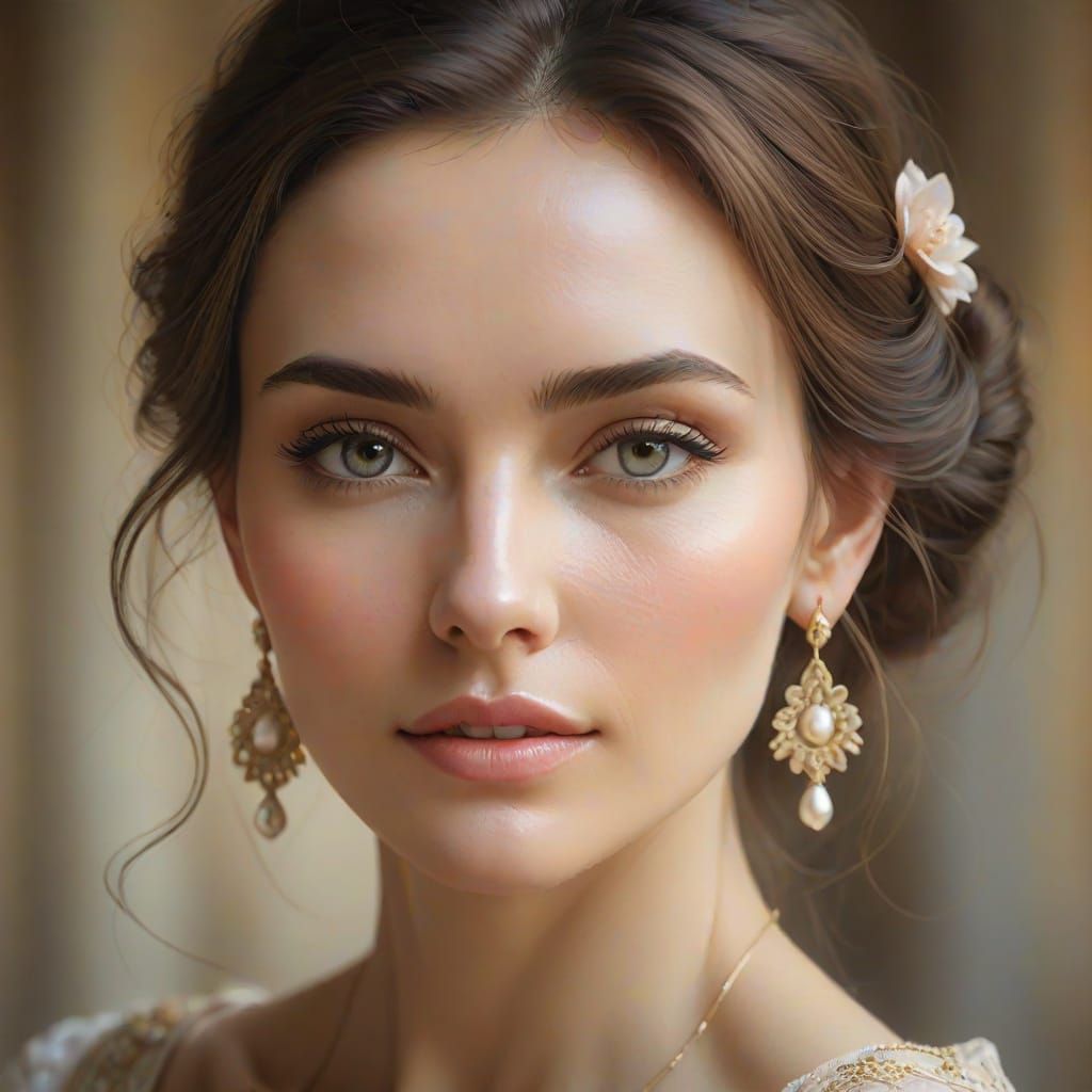 Serene Oil Portrait of a Woman with Gentle Gaze