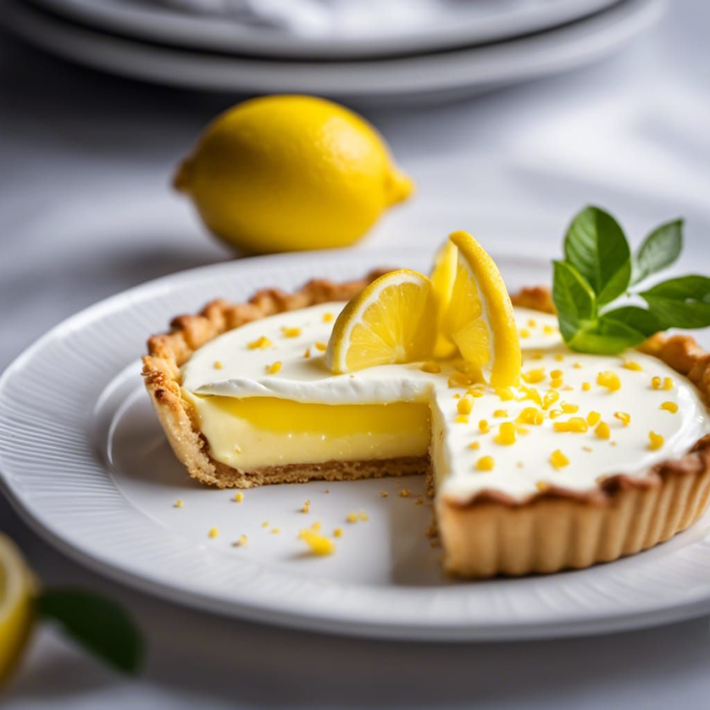 Macro Photo of Lemon Tart with Cream