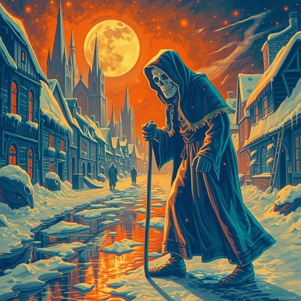 Vintage Hologram: Medieval Leper in Icy City