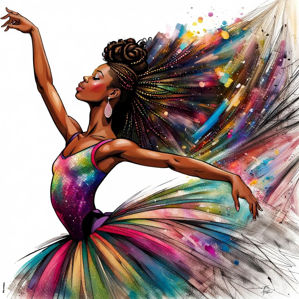 African American Ballerina in Colorful Tutu