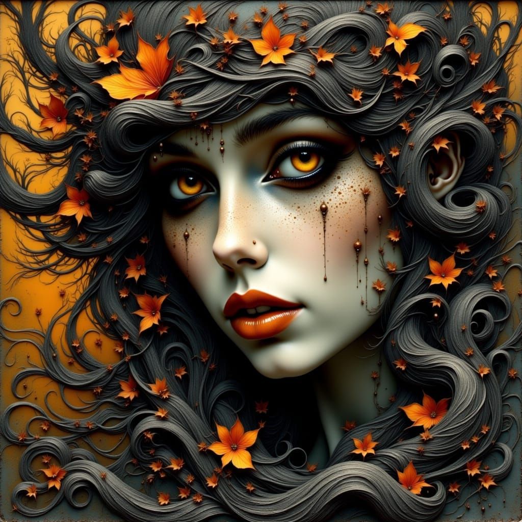 Hybrid Woman with Dagger in Ink Style