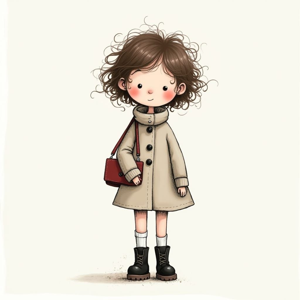 Sketchy Doodle Art of a Girl in Winter Dress