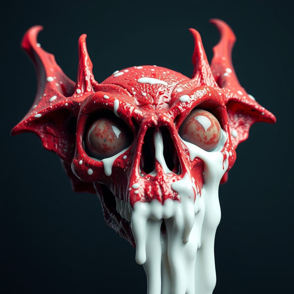 Slime-Covered Melted Bat Skull in Anime Art Style
