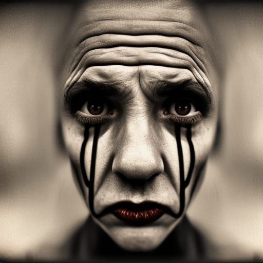 Sad Clown Portrait in Haunting Close-Up