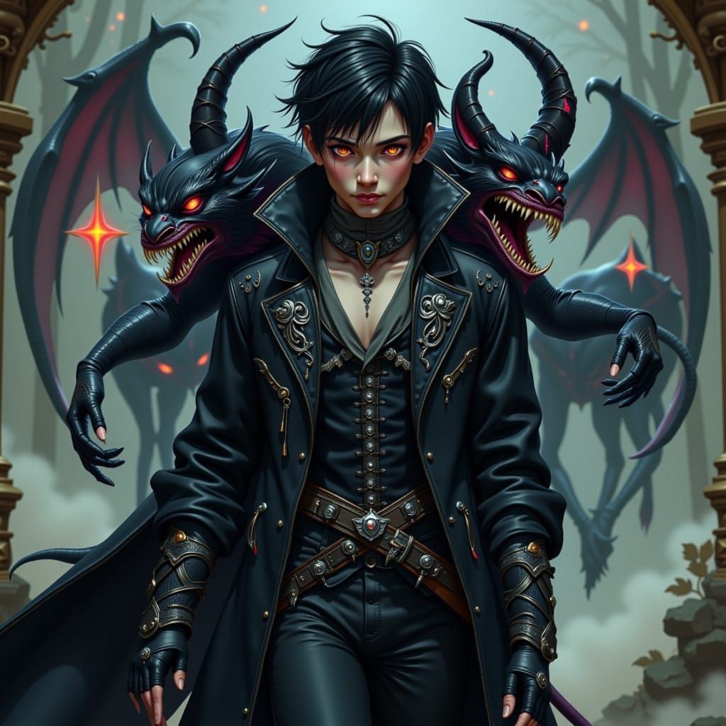 Mystical Man with Demon in Gothic Style