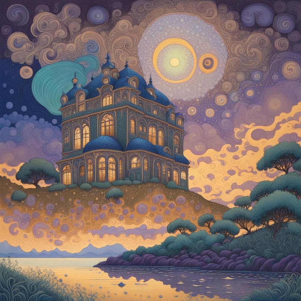 Eldritch Twilight Landscape in Art Nouveau Style