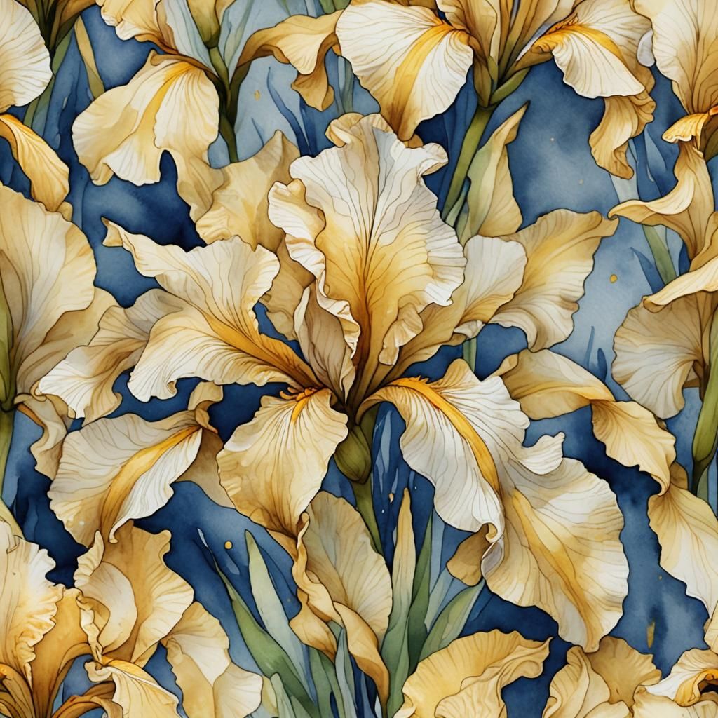 Elegant Yellow Iris Flower in Watercolor Style