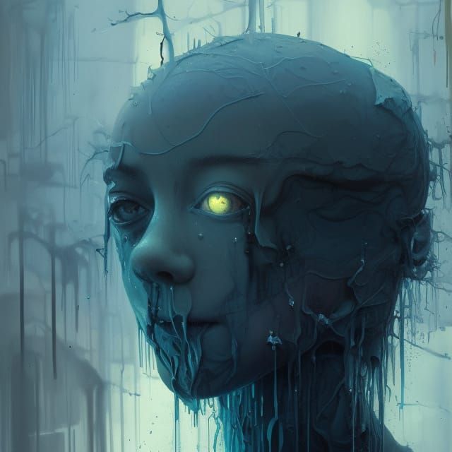 Melting Ice Brain Portrait in Horror Style