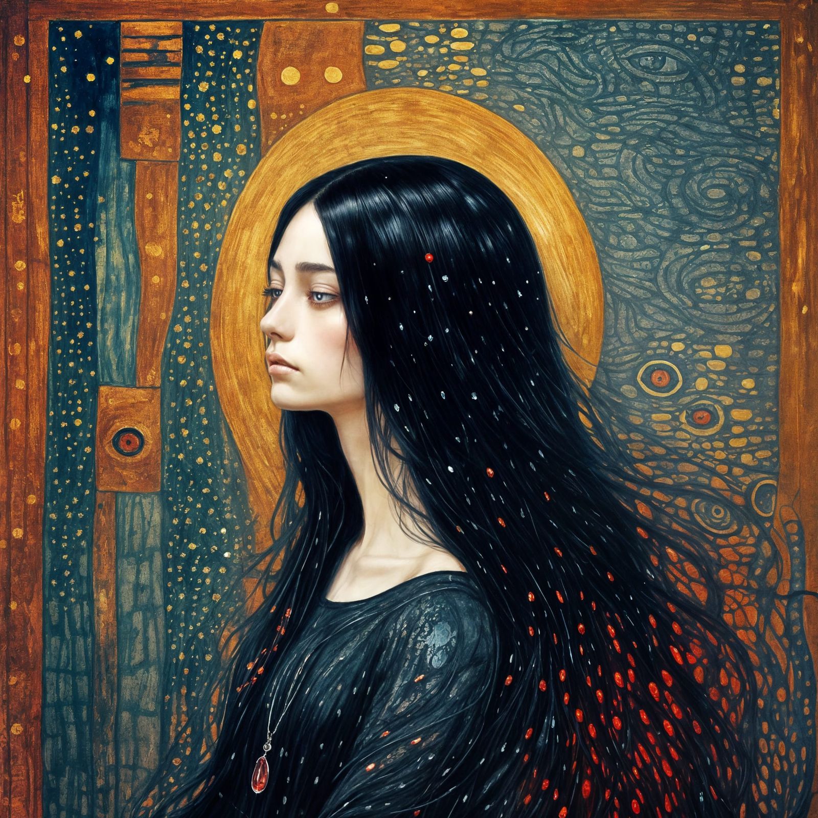 Elegant Woman Lost in Melancholic Reflection