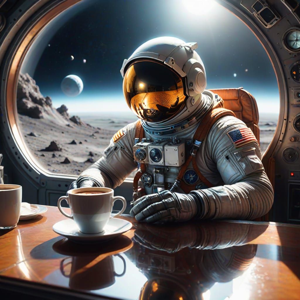 Astronaut in Hyper-Realistic Digital Art Sits on the Moon, S...