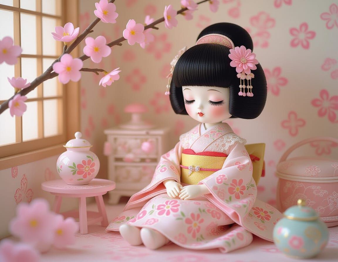Pastel Doll in Kawaii Setting, Pop Art Style