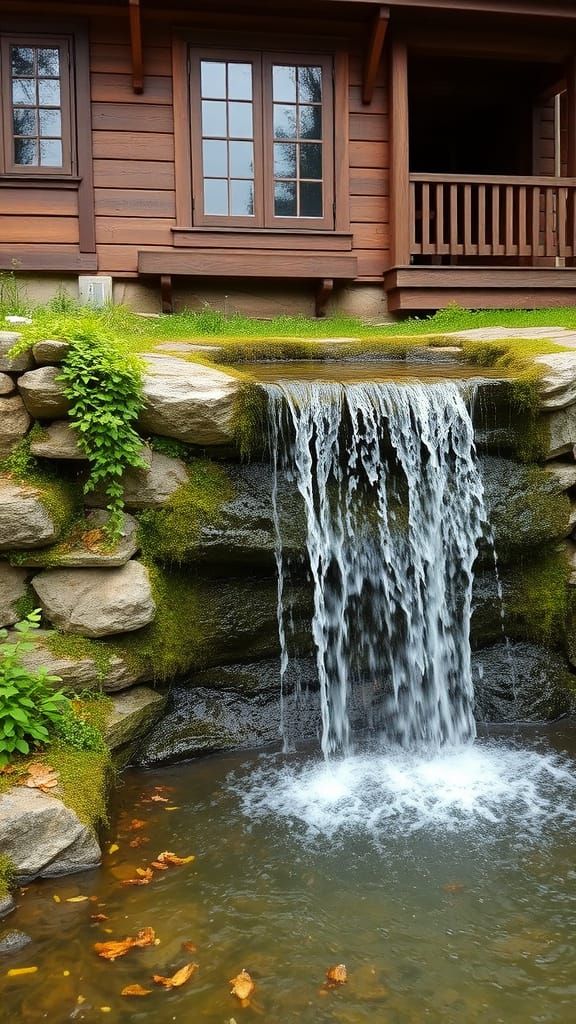 Cascading Waterfall Flowing From a House Wall