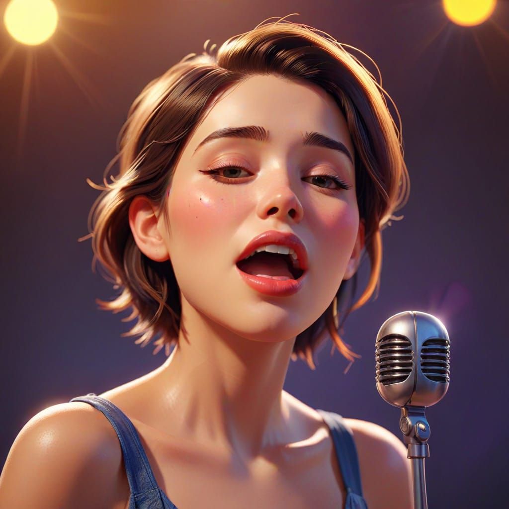 Person Singing in Pixar-Style 3D Rendering
